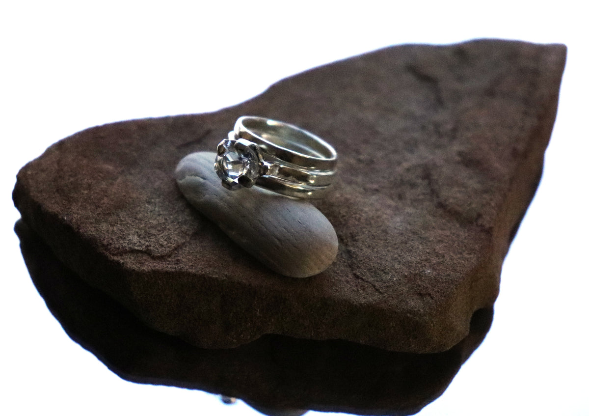 Sterling Silver White Topaz Ring Set Size 6