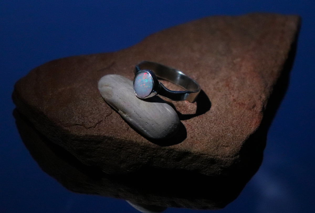 Sterling Silver Australian Opal Wavey Ring Size 10.5