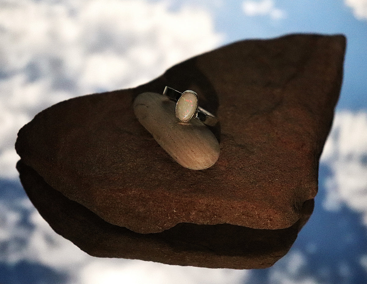 Sterling Silver Australian Opal Ring Size 4