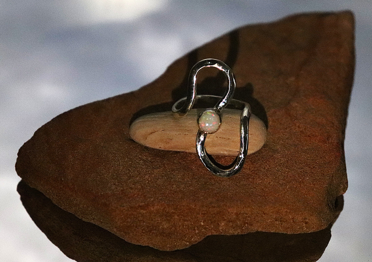 Sterling Silver Australian Opal Squiggle Ring Size 6