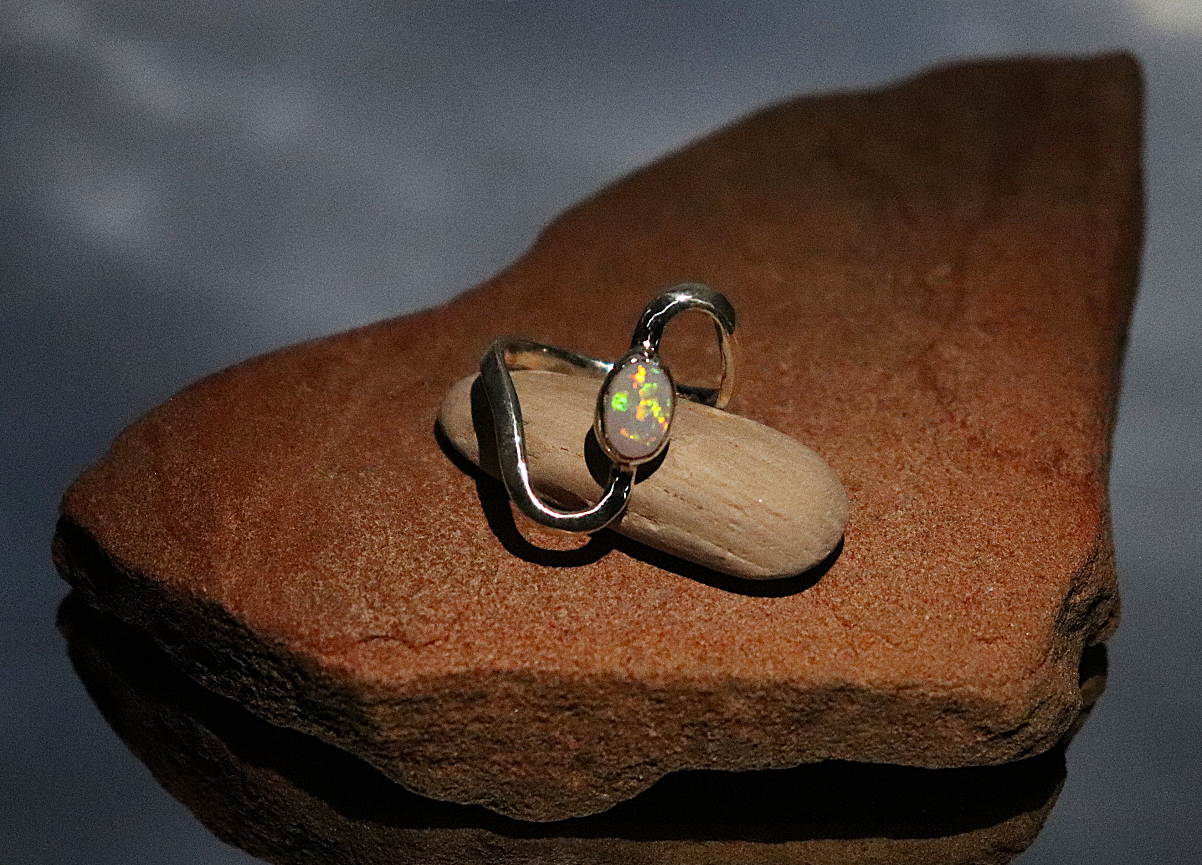 Sterling Silver Australian Opal Squiggle Ring Size 7