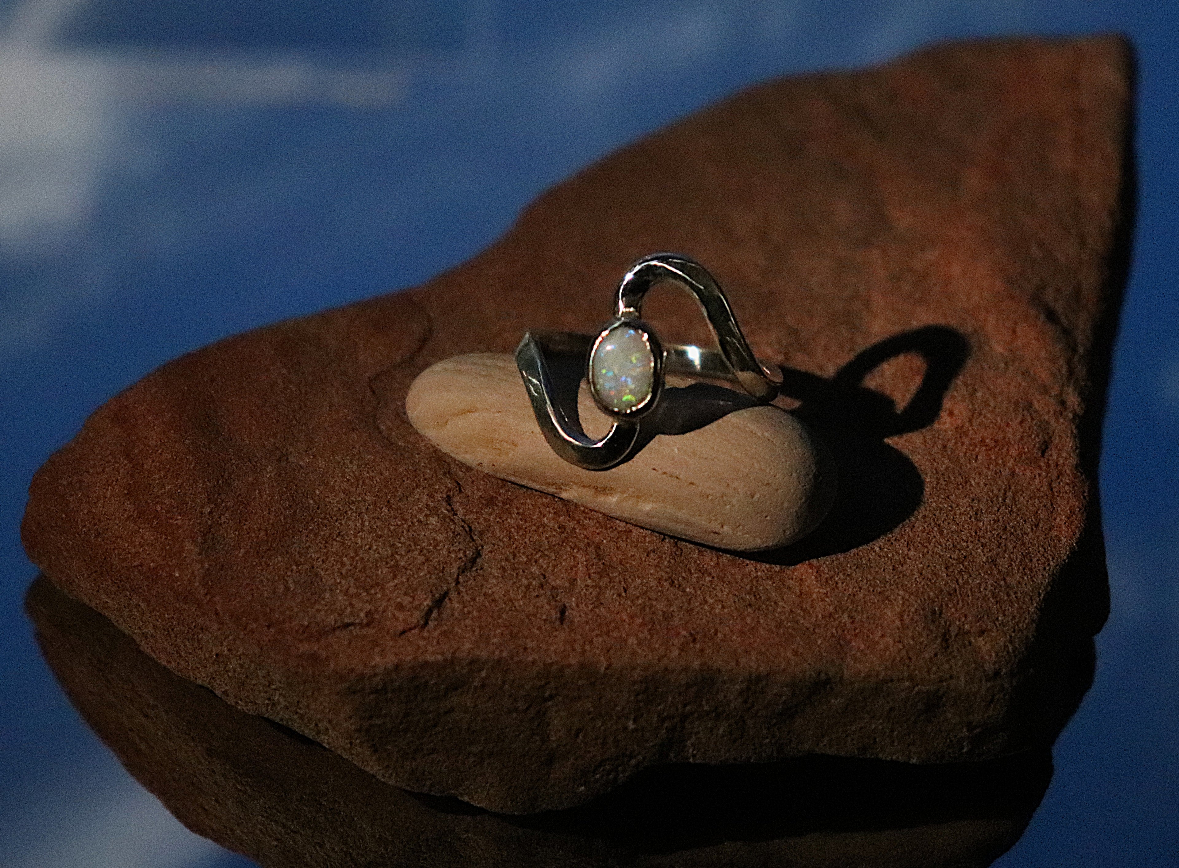 Sterling Silver Australian Opal Squiggle Ring Size 8
