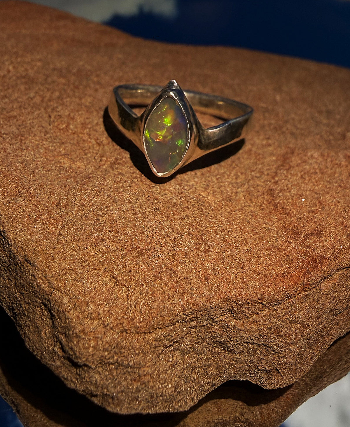 Sterling Silver Lightning Ridge Dark Opal Ring Size 4.75